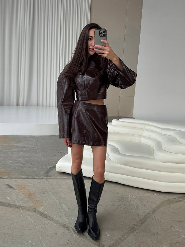 Women'S Fashion Leather Jacket - Ensemble 2 pièces pour femme :