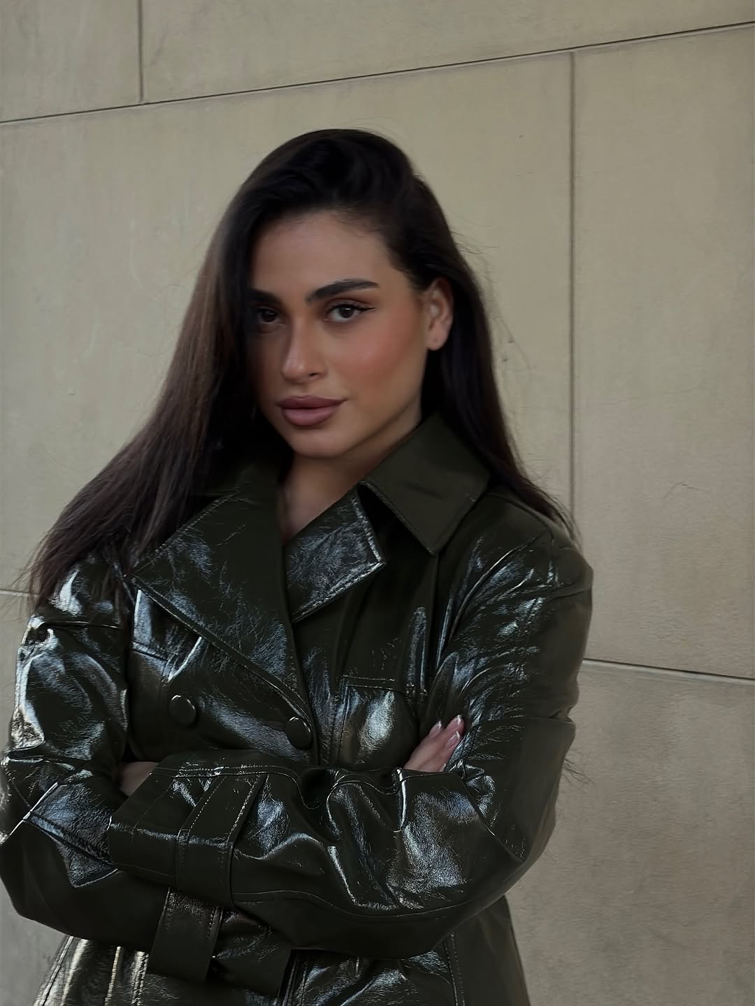 Women'S Fashion Leather Jacket - Jupe en cuir verni marron foncé,