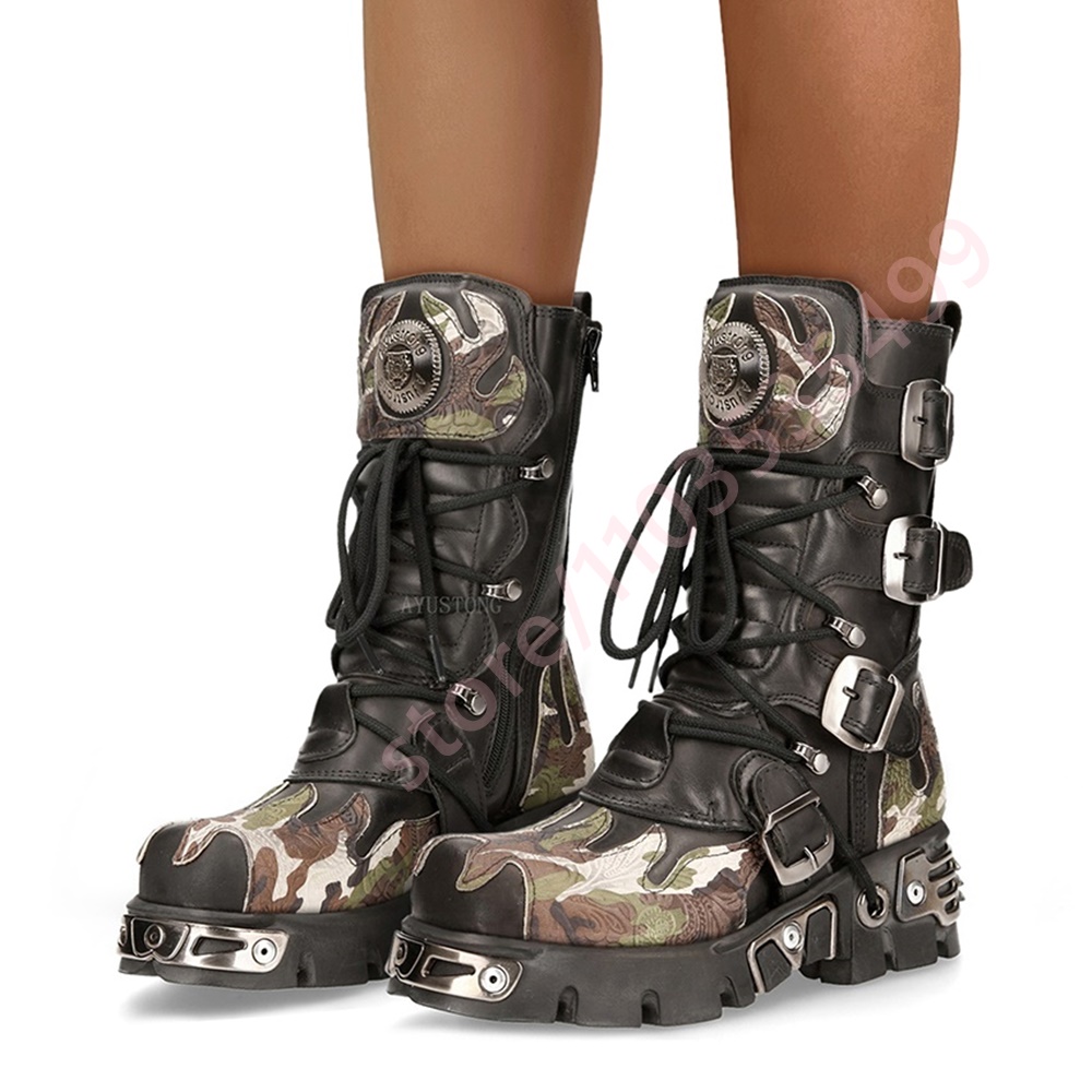 Women Fashion Trend 2025 - Punk Rock Camouflage ceinture boucle moto