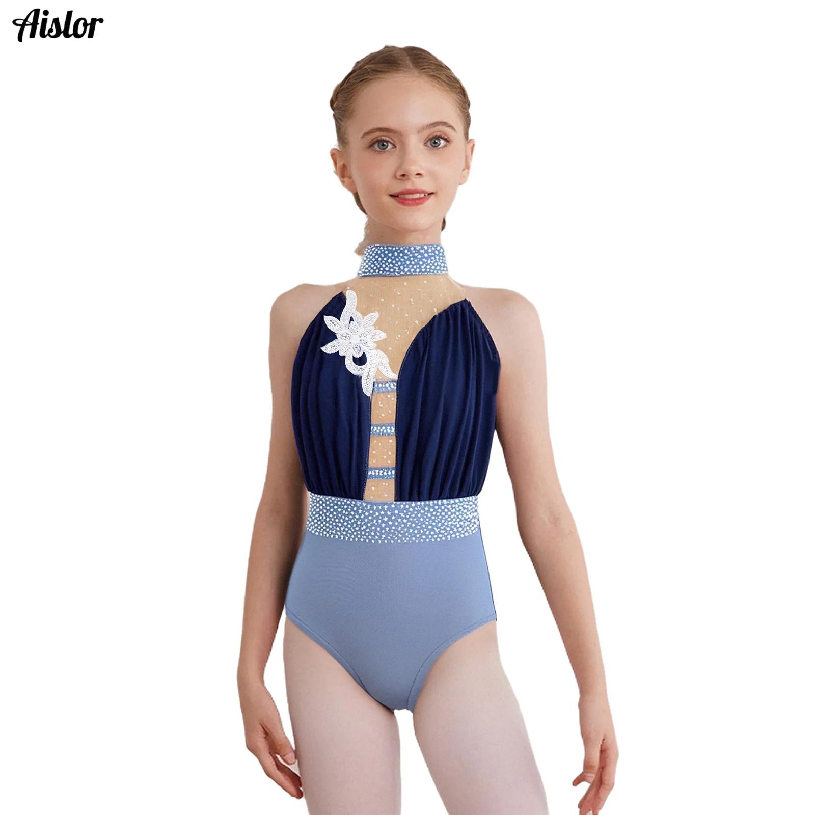 Turtleneck Bodysuit - Enfants filles patinage artistique gymnastique danse