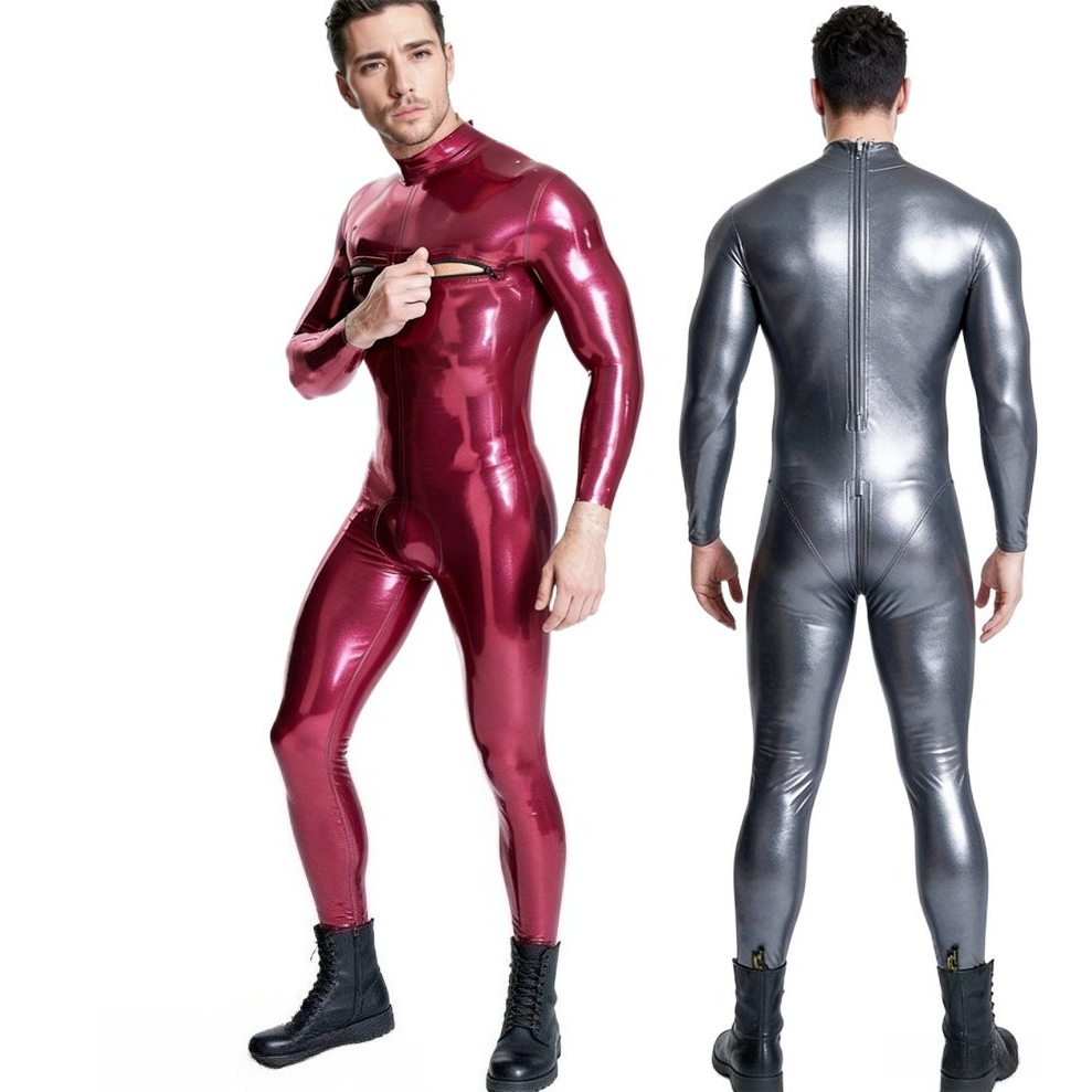 Turtleneck Bodysuit - Combinaison intégrale en latex rouge bordeaux