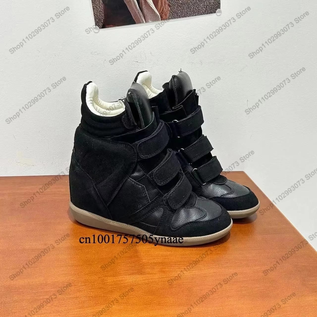 Women'S Fashion Velcro Sneakers - Baskets montantes à talon compensé invisible