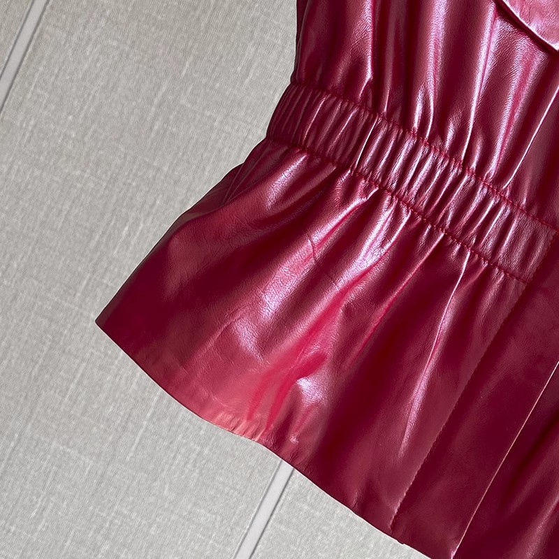 Gilet en cuir véritable rouge  - Women'S Fashion Leather Jacket avis et prix