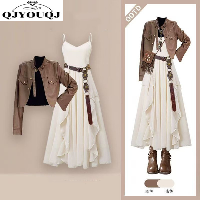 Mode femmes ensemble printemps - Women'S Fashion Leather Jacket avis et prix