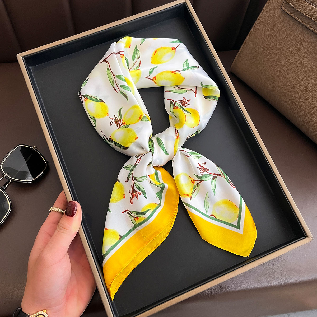 Foulard carré en soie imprimé  - Women Fashion Necktie avis et prix