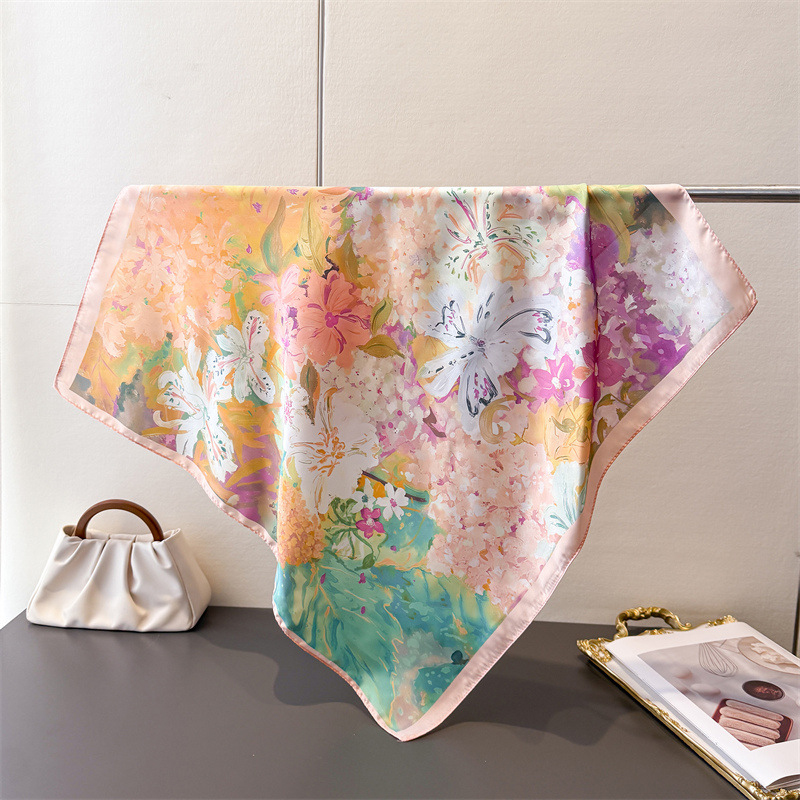 Foulard carré en soie 70x70cm  - Women Fashion Necktie avis et prix
