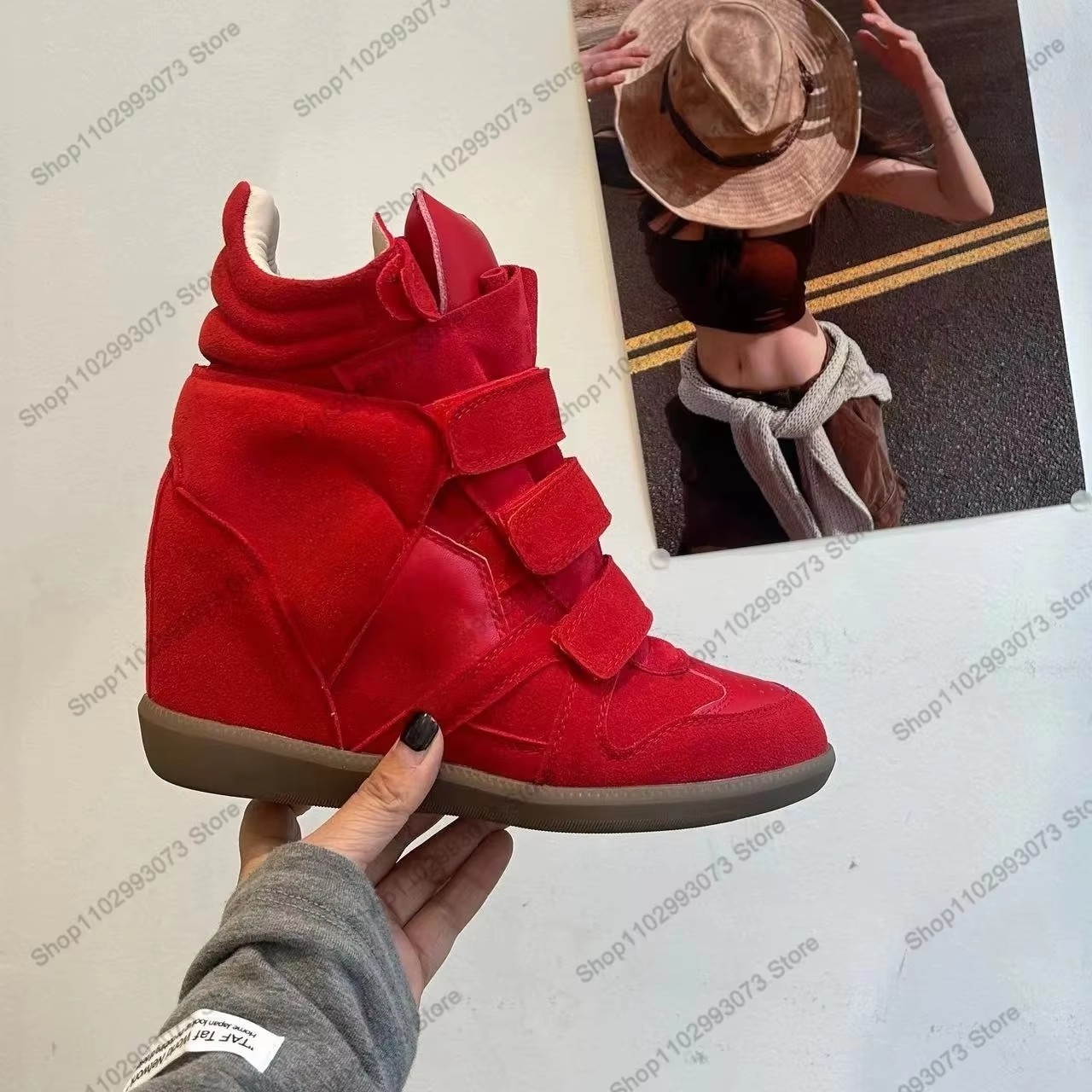 Baskets montantes à talon comp - Women'S Fashion Velcro Sneakers avis et prix