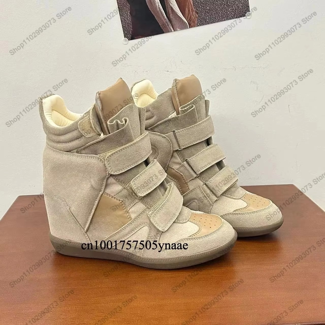 Baskets montantes à talon comp - Women'S Fashion Velcro Sneakers avis et prix